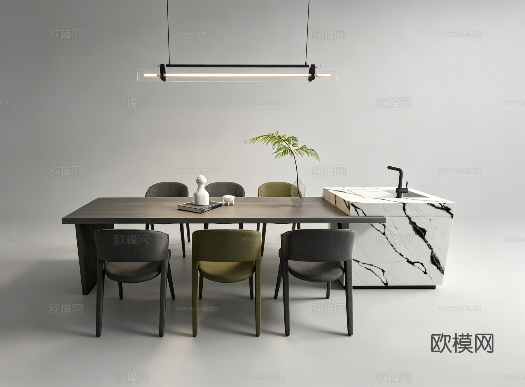 现代岛台餐桌su模型