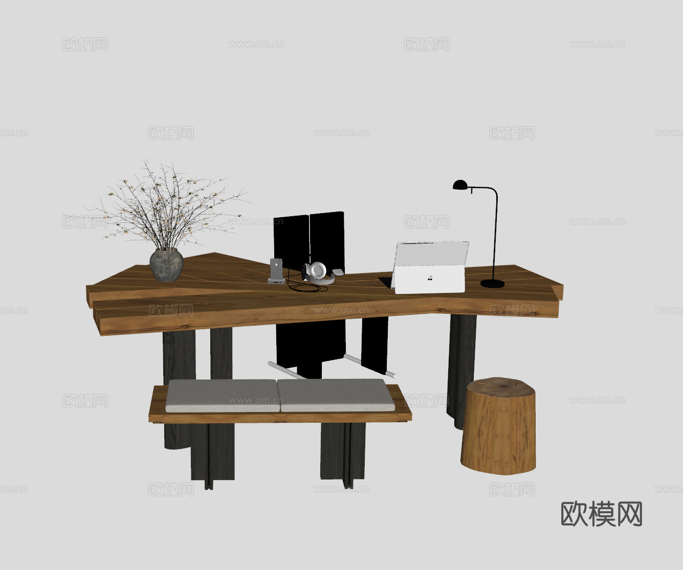 中古风书桌su模型