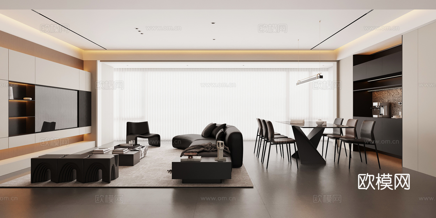 现代意式客餐厅 现代意式客厅 现代意式餐厅su模型su模型