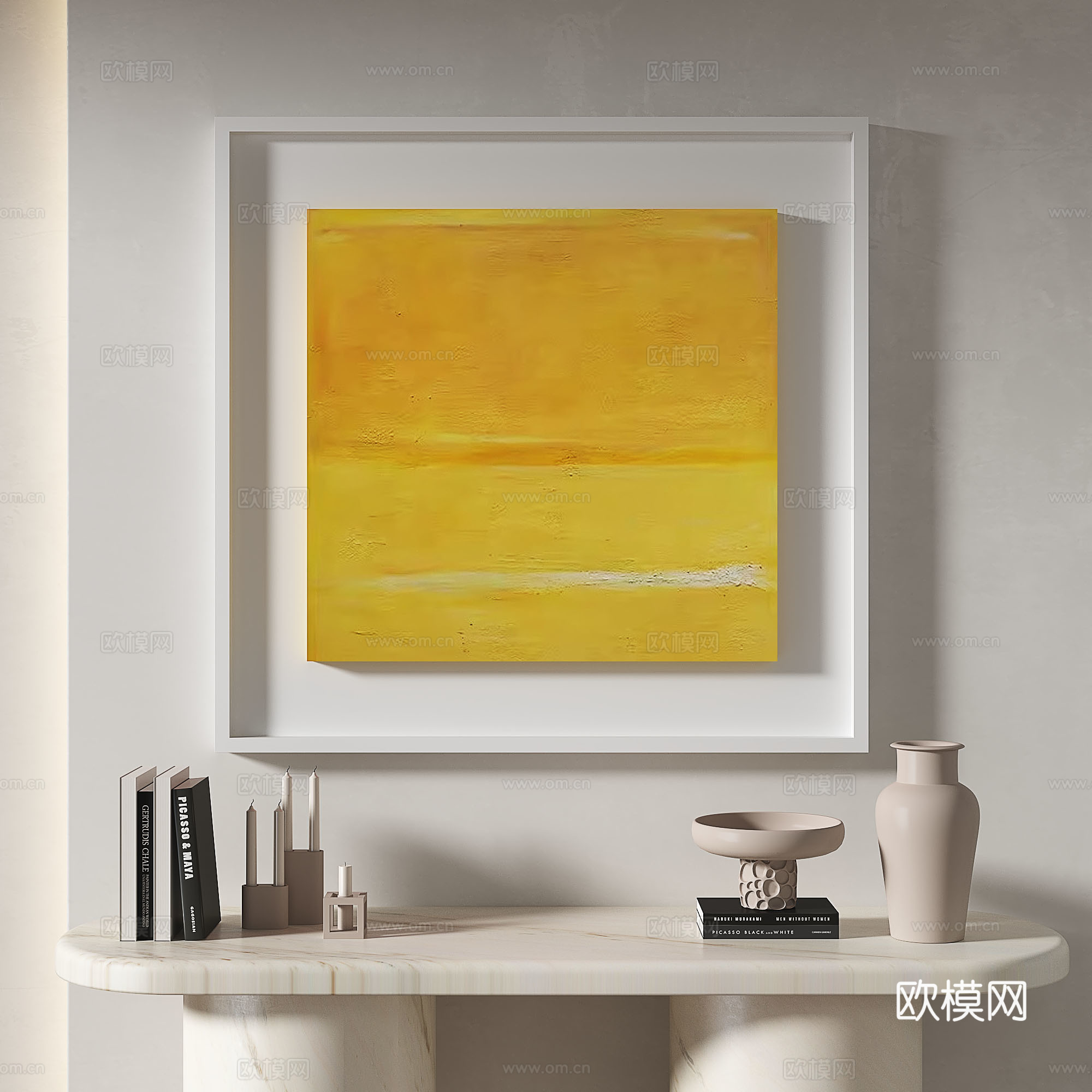 现代，简约，抽象，奶油风，玄关，挂画3d模型