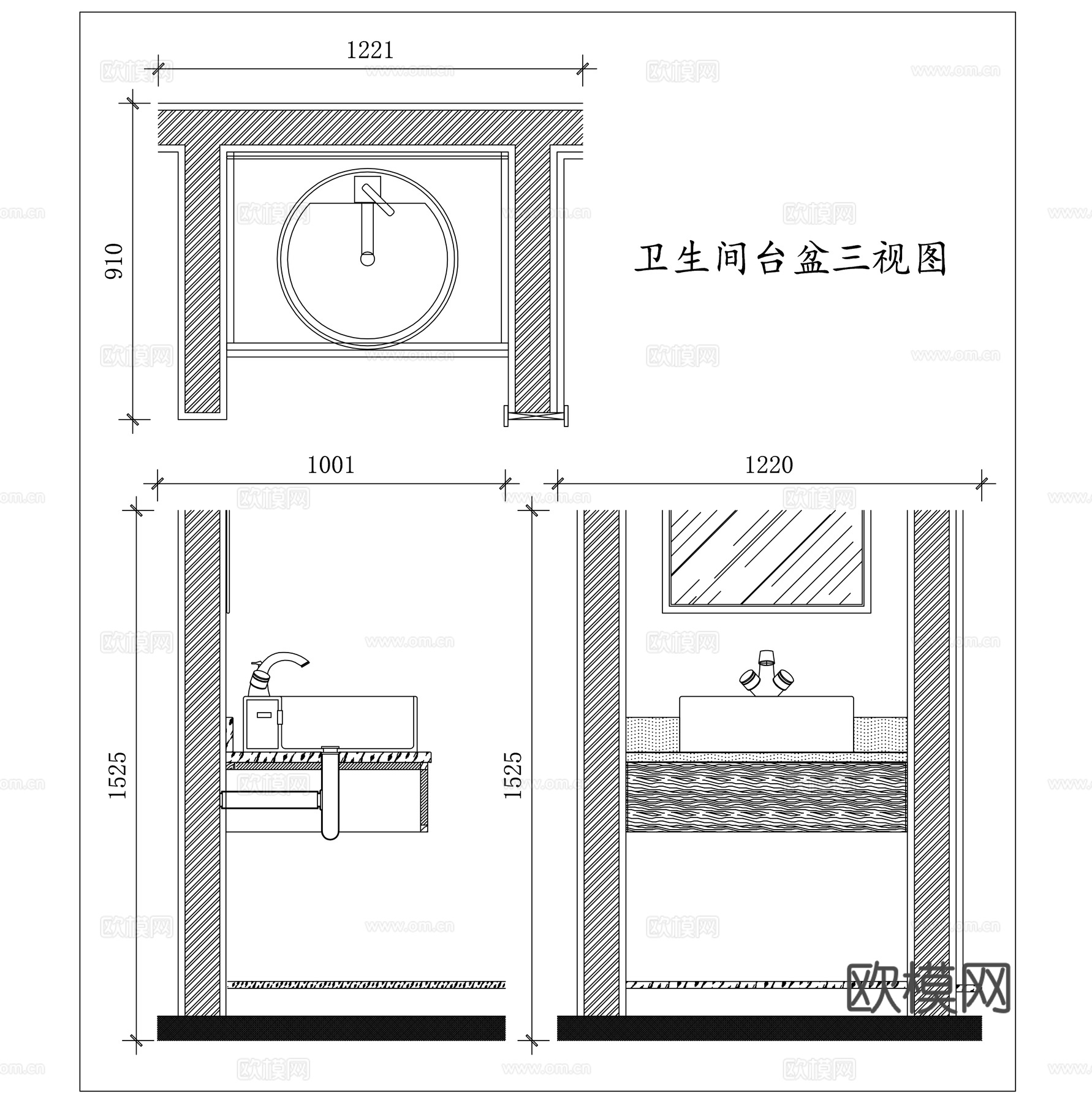 洗手盆 洗面盆 洗漱盆 洗脸盆 台盆cad施工图
