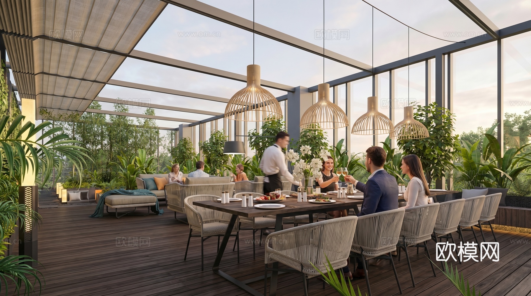 阳光房全案设计会所户外景观会客厅餐厅su模型