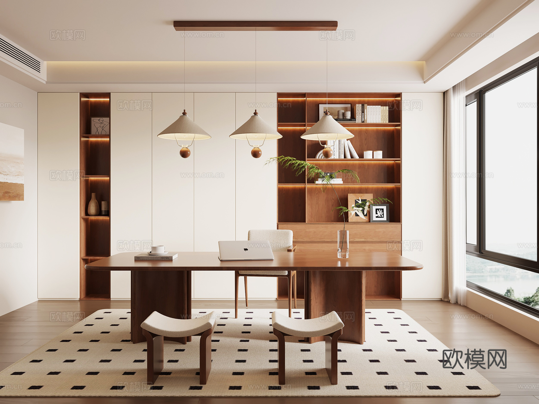 中古书房 书桌椅 书柜su模型