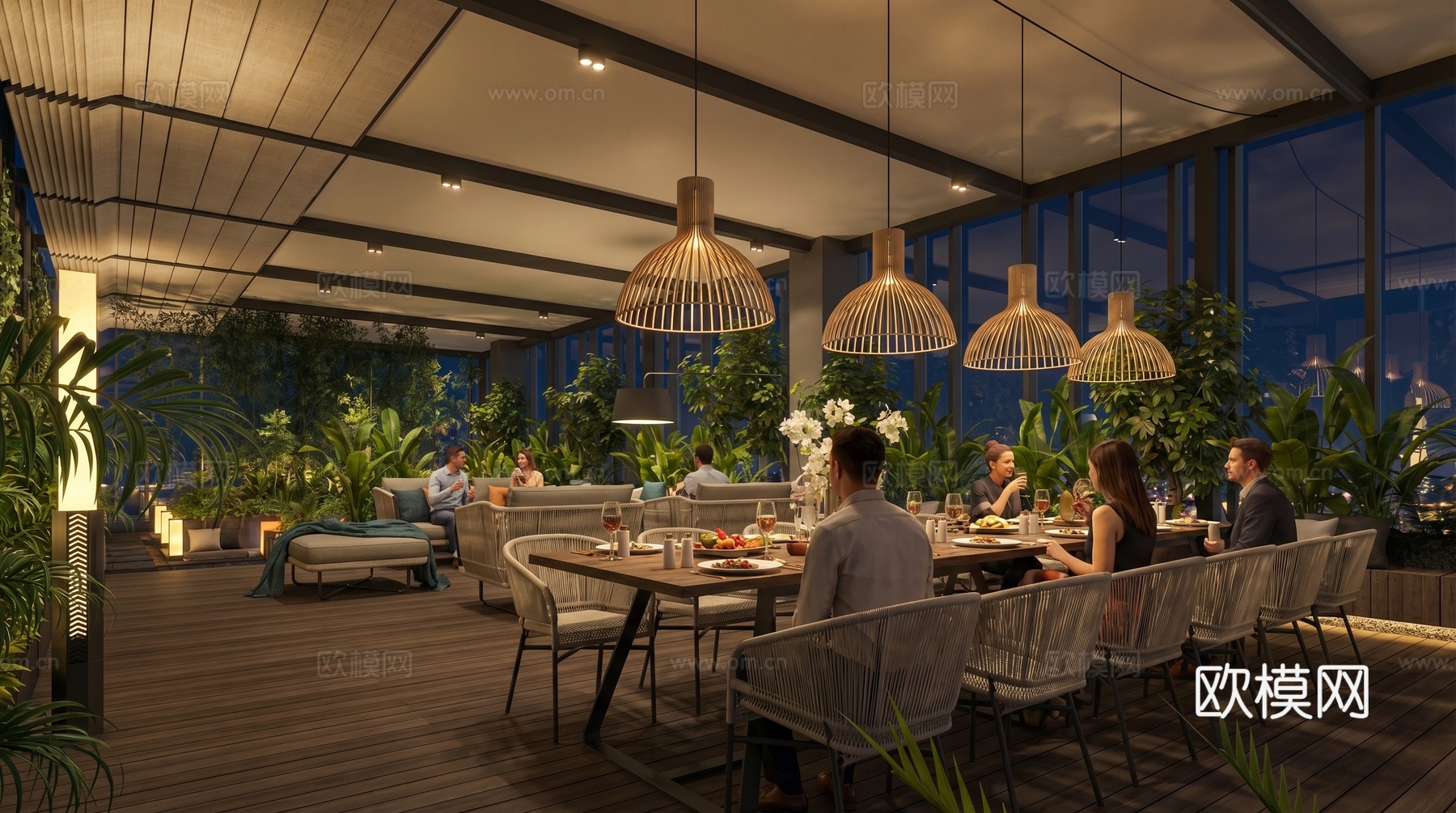 阳光房全案设计会所户外景观会客厅餐厅su模型