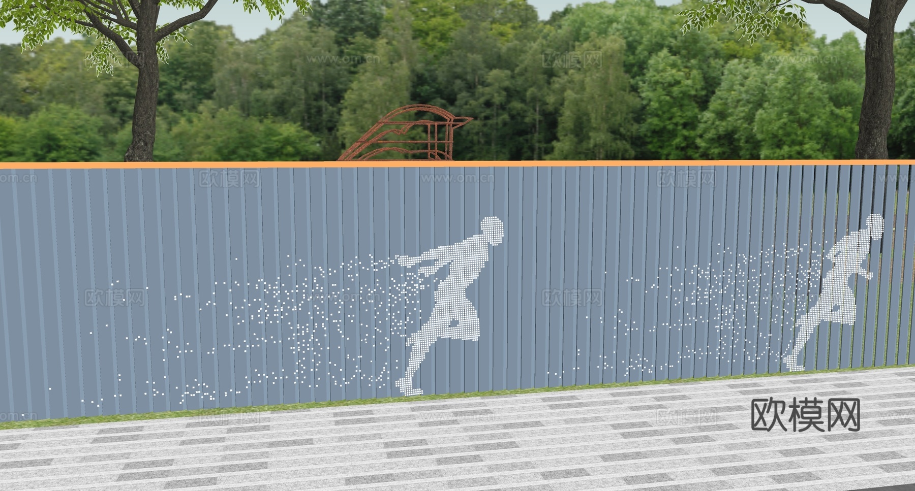 现代互动景墙 公园运动场科技 LED灯互动景墙 文化墙su模型