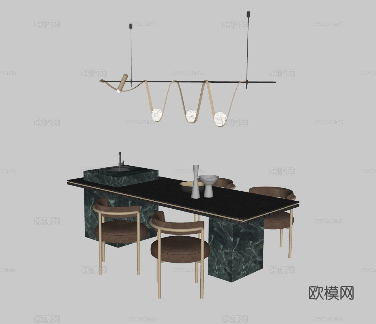 现代岛台餐桌su模型