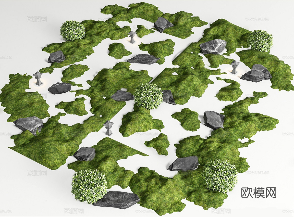 现代微地形 石头 庭院小品 景观造景 苔藓 枯山水su模型