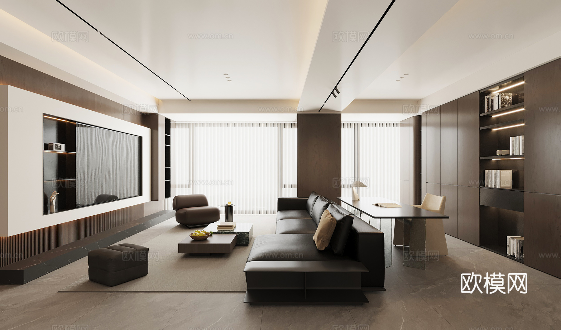 现代意式客厅 书房su模型