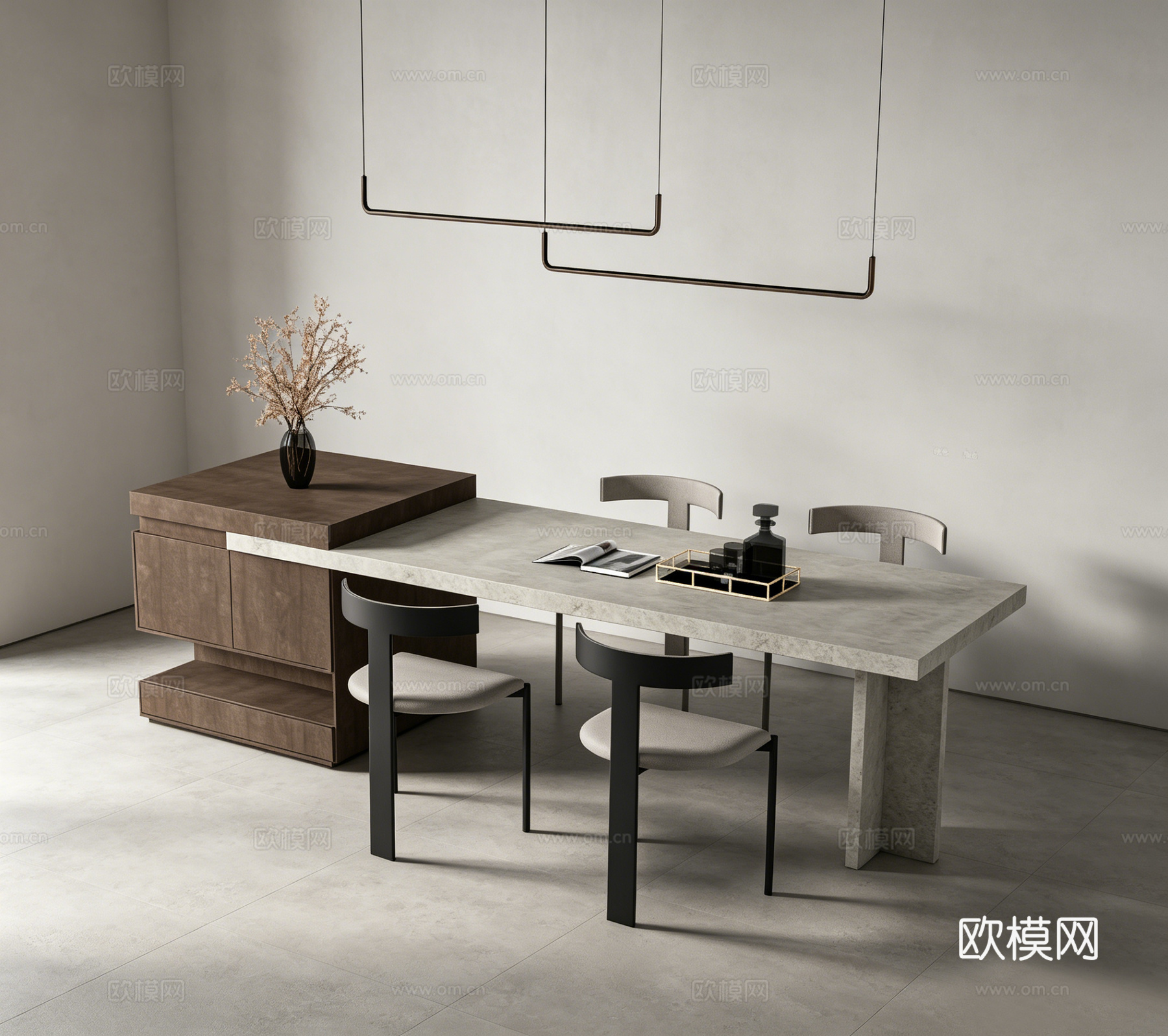 侘寂岛台餐桌su模型