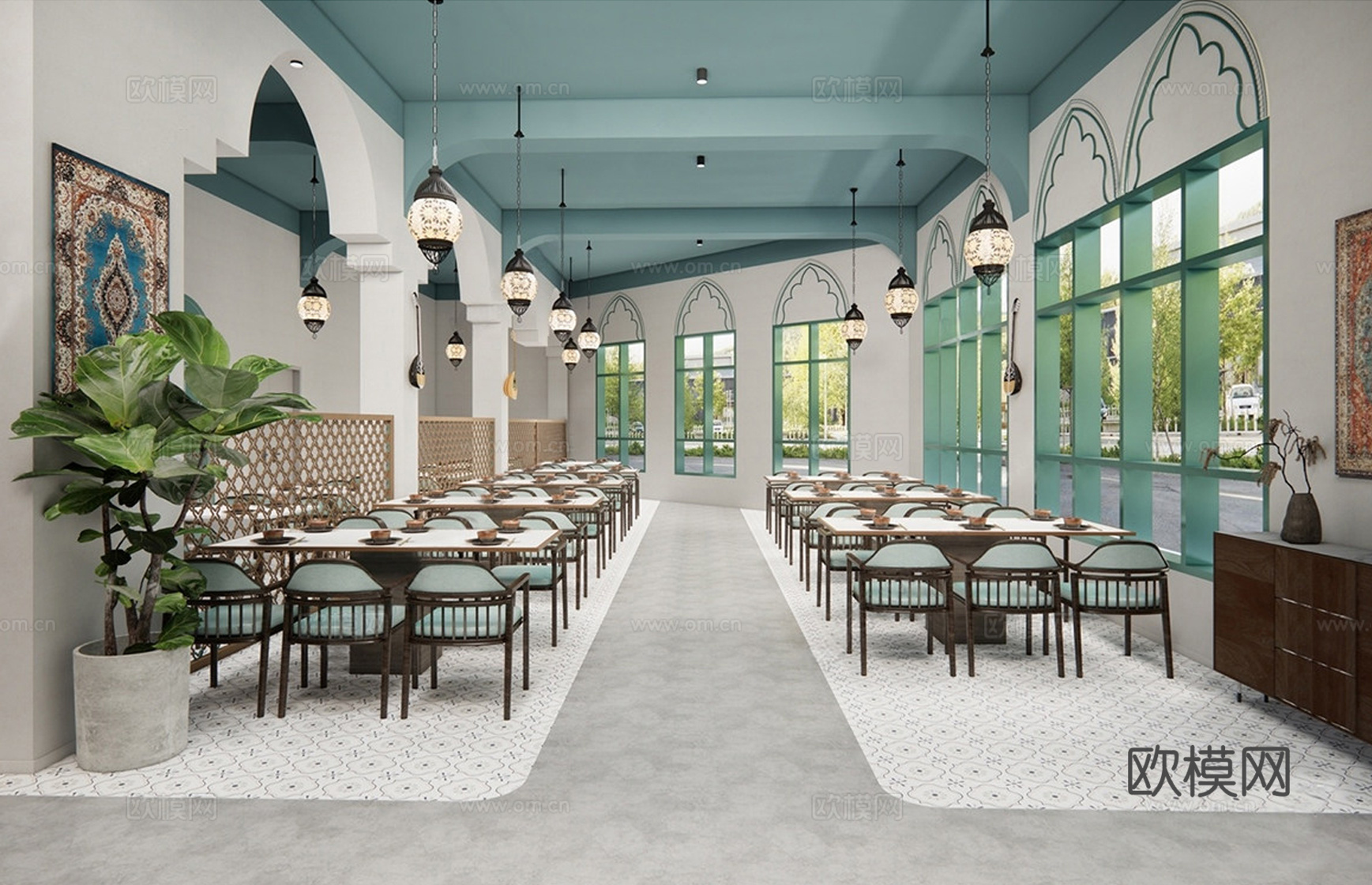 东南亚风格餐厅 餐桌椅组合su模型