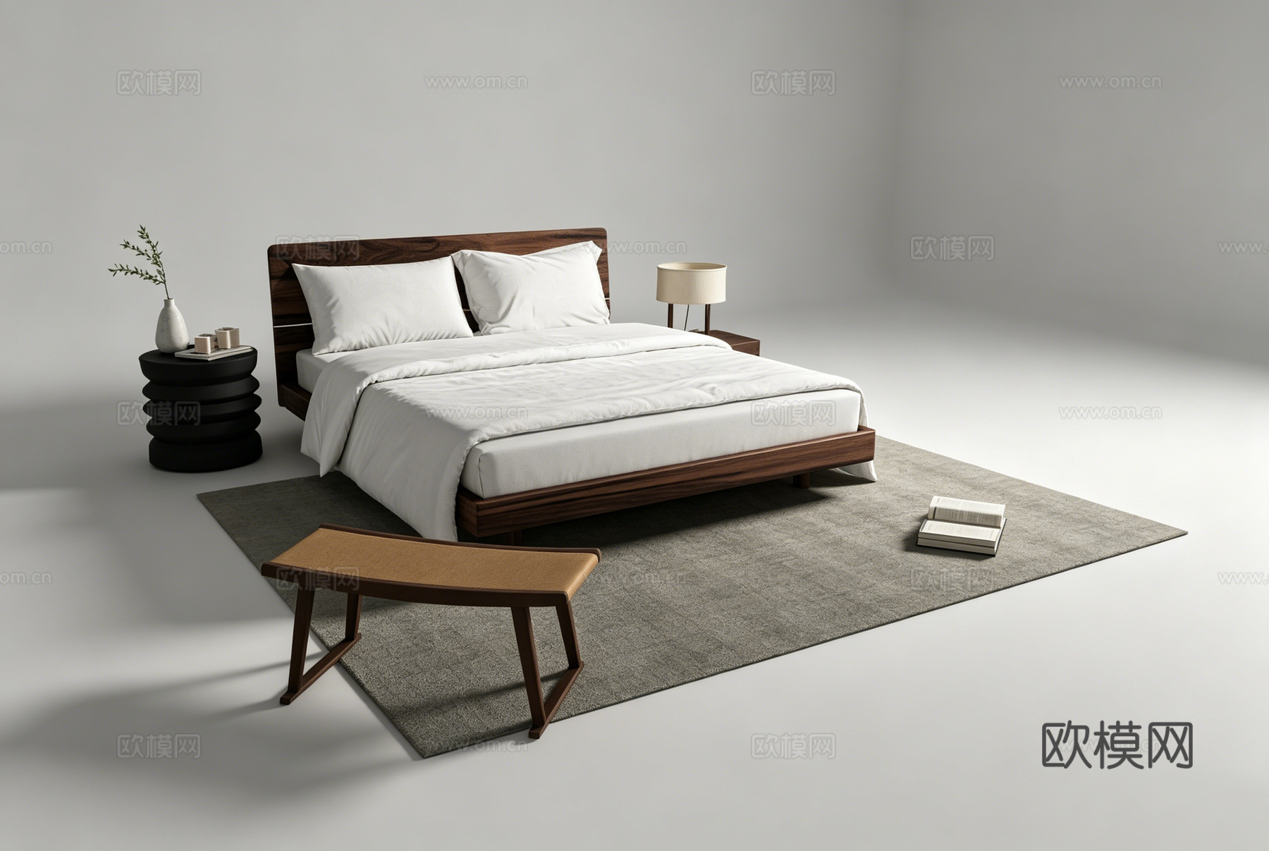 中古风双人床免费su模型