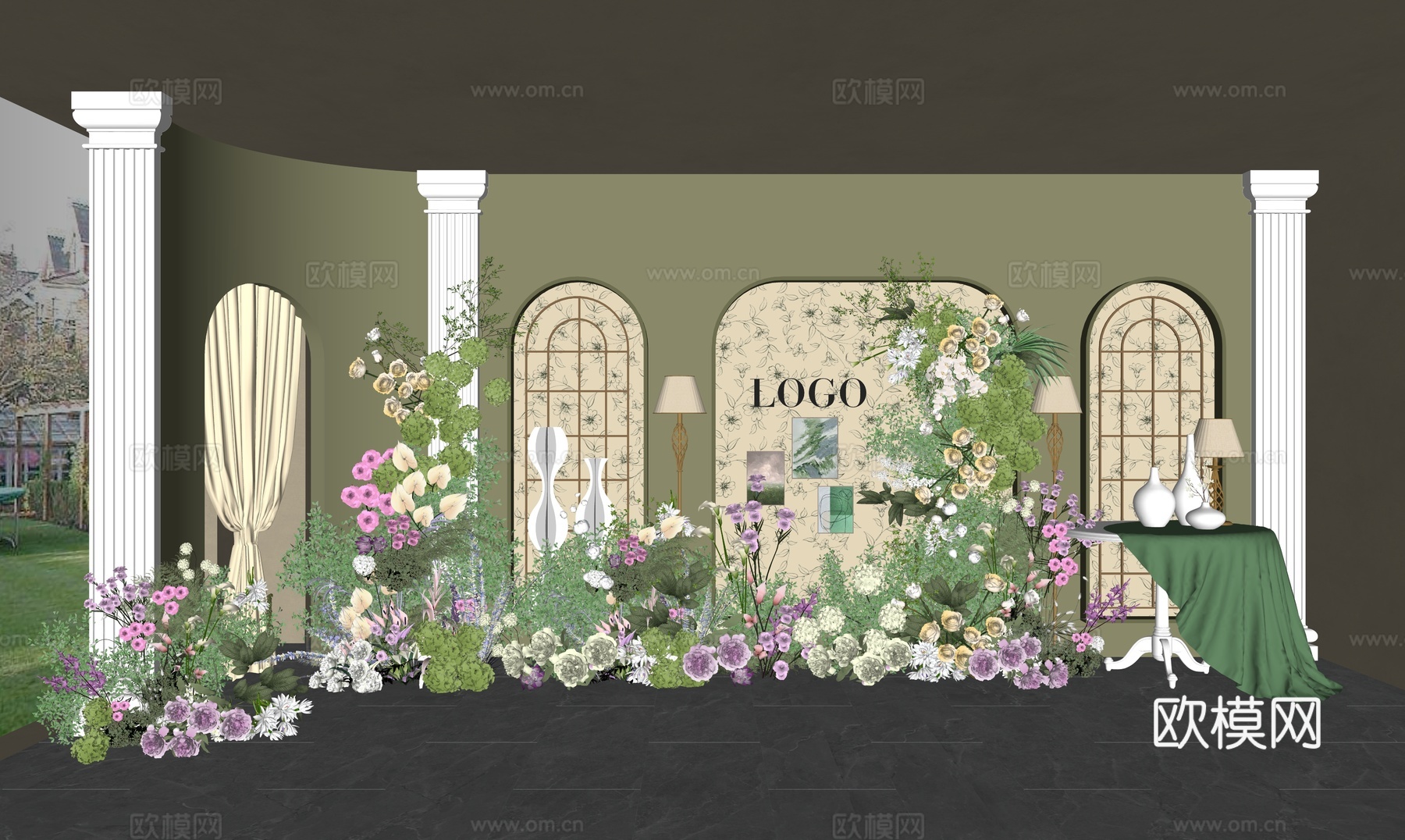 现代法式花艺美陈  网红打卡区su模型