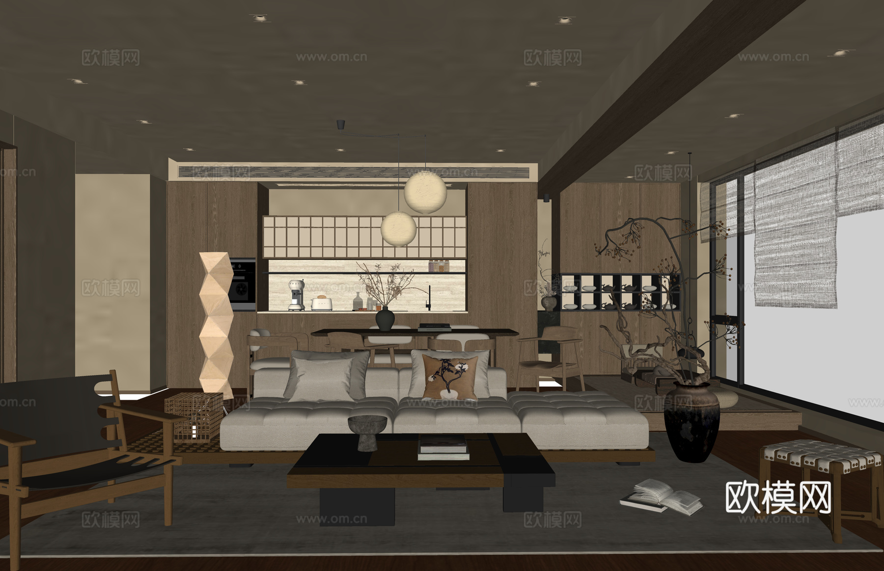 茶室 门窗 衣帽间 客餐厅 餐厅 客厅su模型