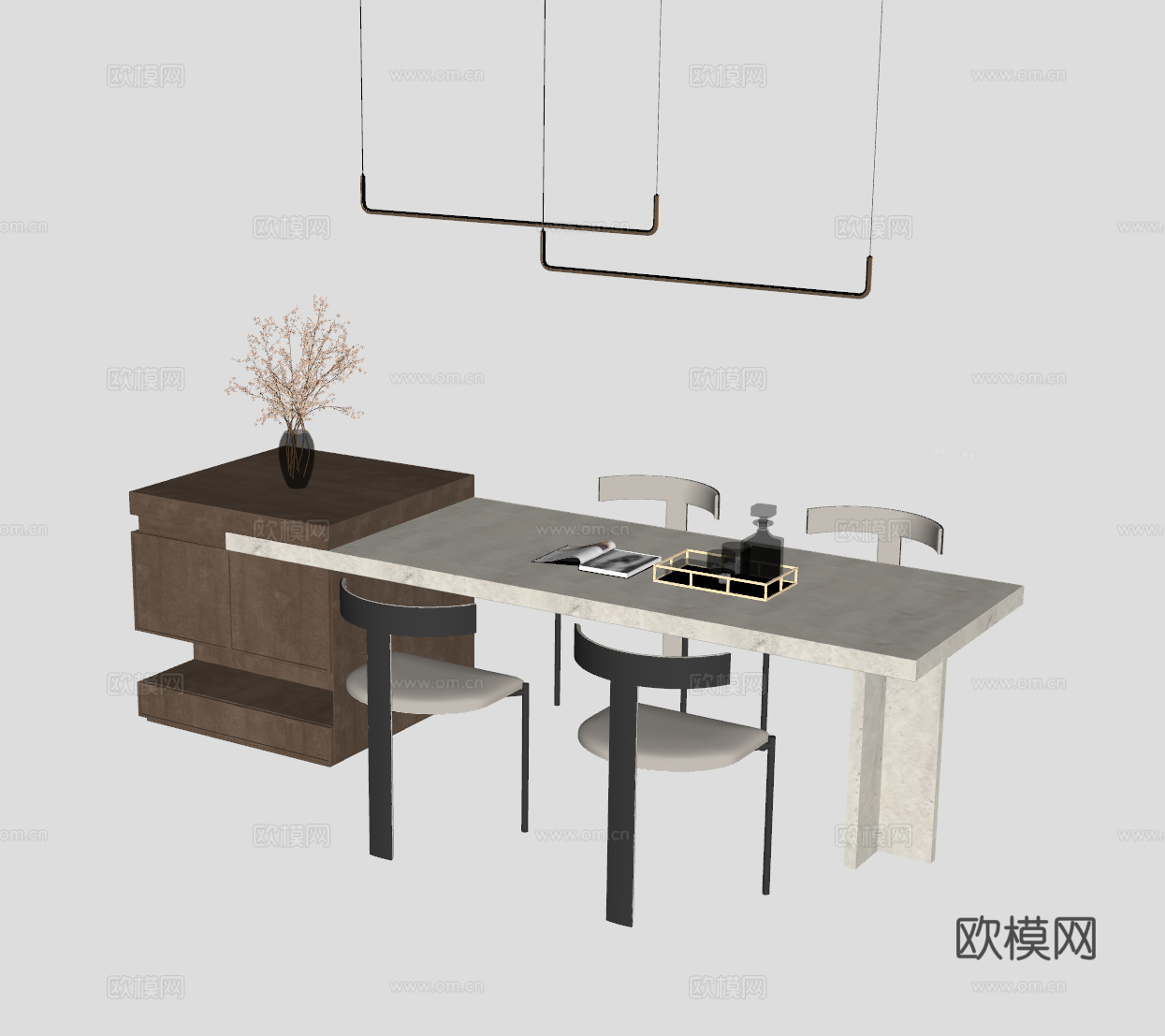 侘寂岛台餐桌su模型