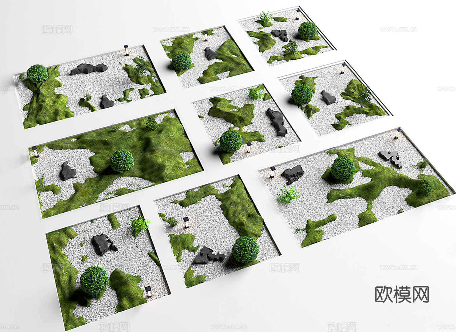 现代微地形 石头 庭院小品 景观造景 苔藓 枯山水su模型