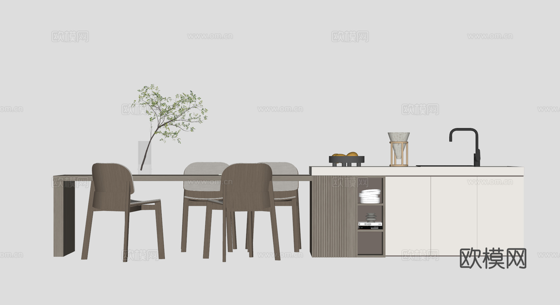 现代岛台餐桌su模型