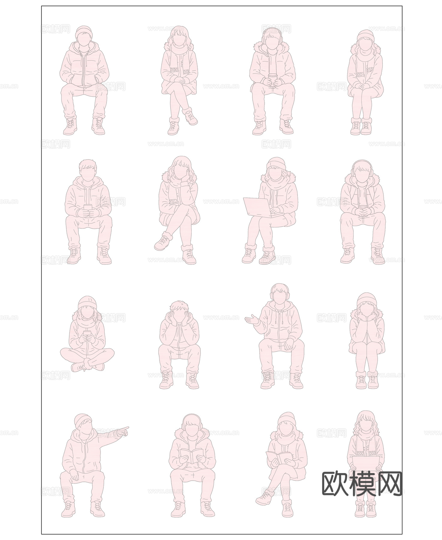 秋坐剪影 冬坐身影 暮秋坐影 凉秋坐姿 冷冬坐姿cad施工图