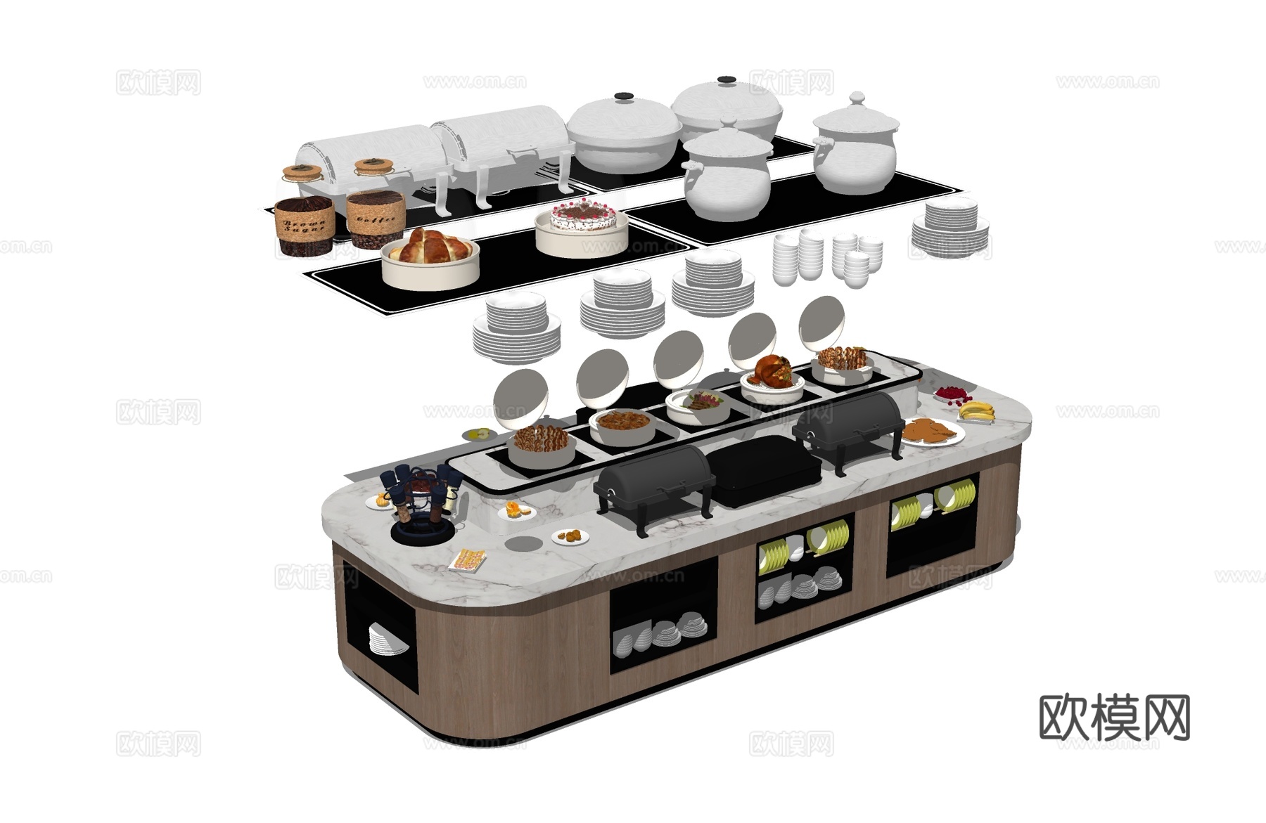 自助餐厅餐具su模型