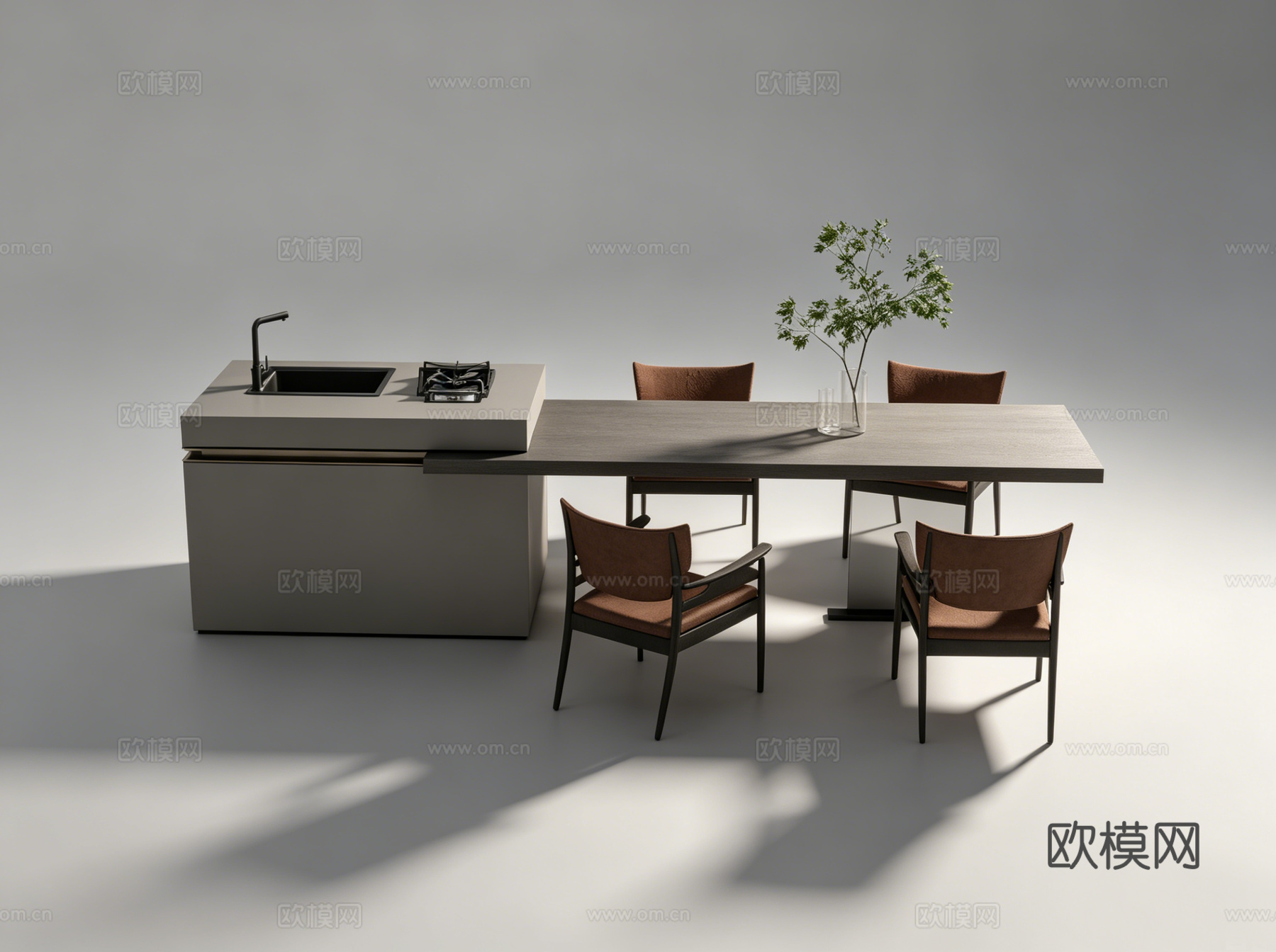 现代岛台餐桌su模型