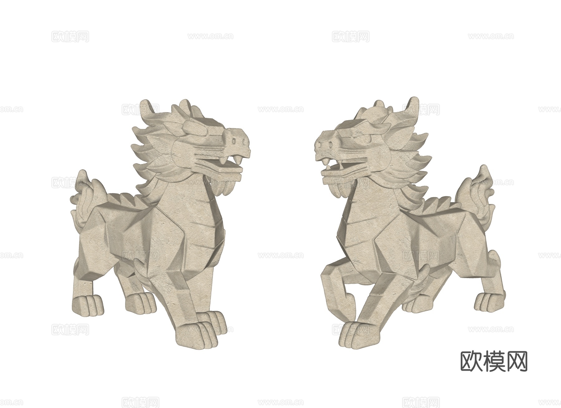 麒麟雕塑 景观雕塑 低多边形雕塑 雕塑摆件 公园雕塑 景观雕su模型