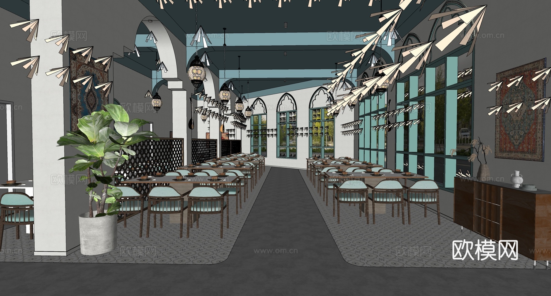 东南亚风格餐厅 餐桌椅组合su模型