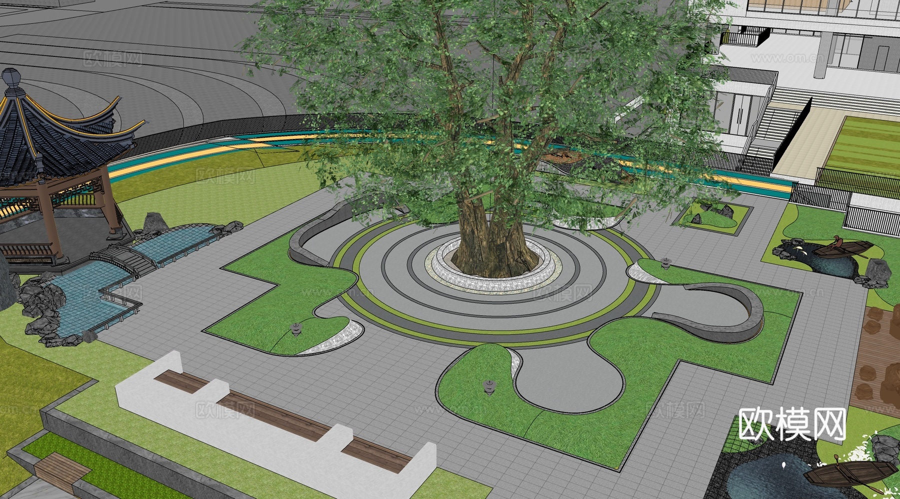 现代古树 艺术山地公园su模型