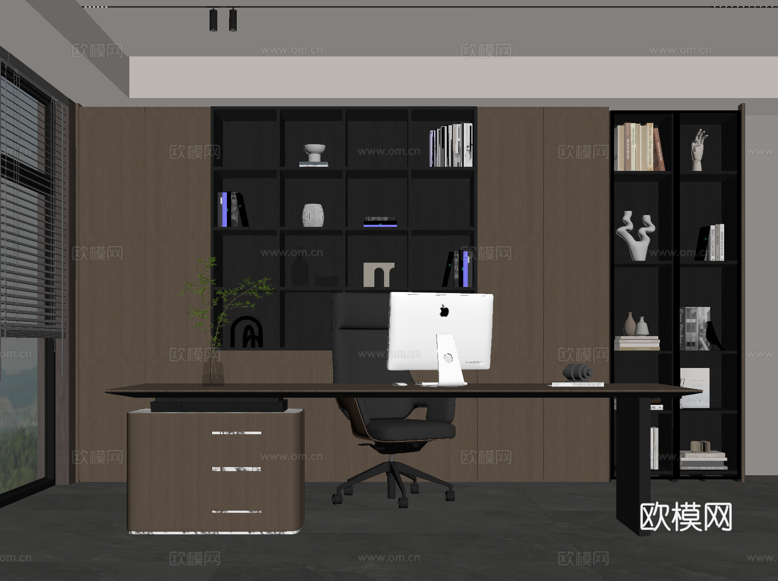 现代意式书房 书柜 书桌椅su模型