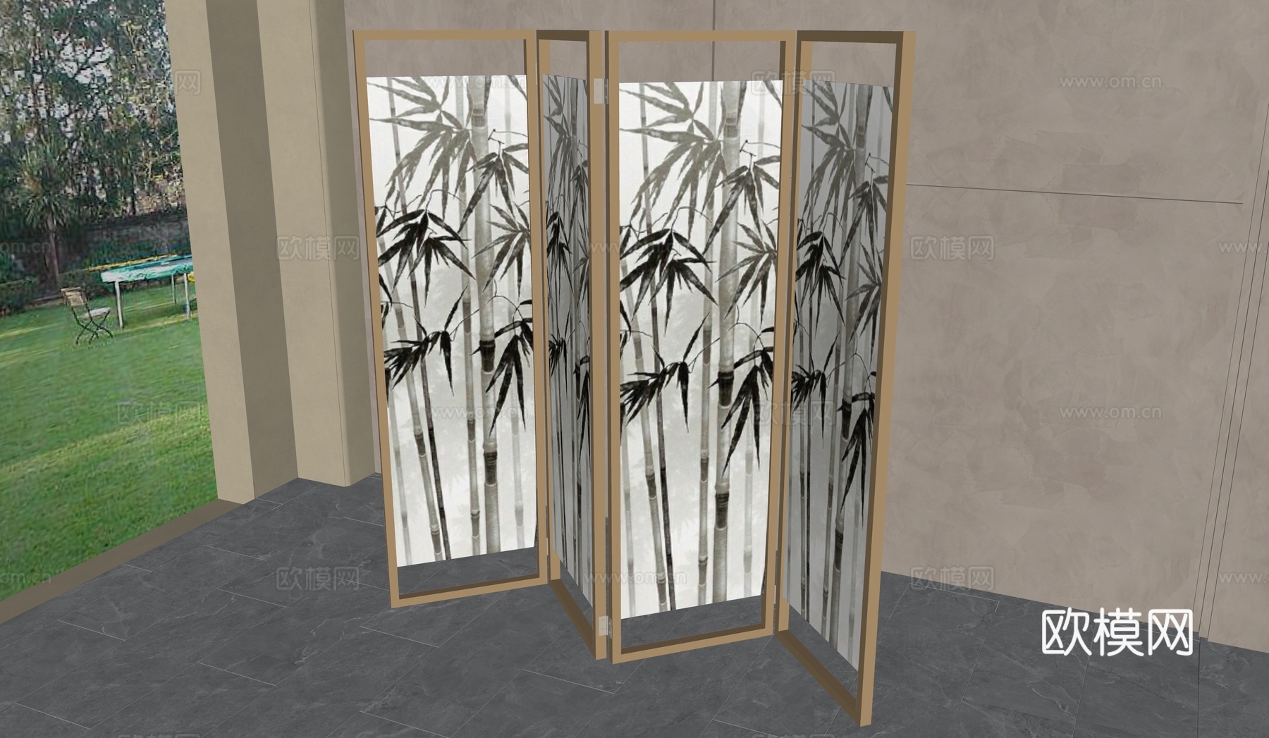 新中式 中式屏风su模型