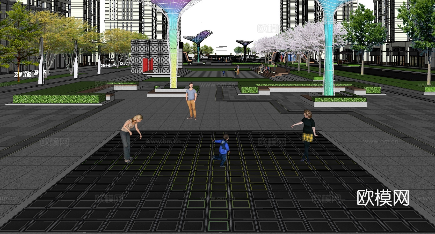 现代广场景观 科技文化广场 场景互动su模型