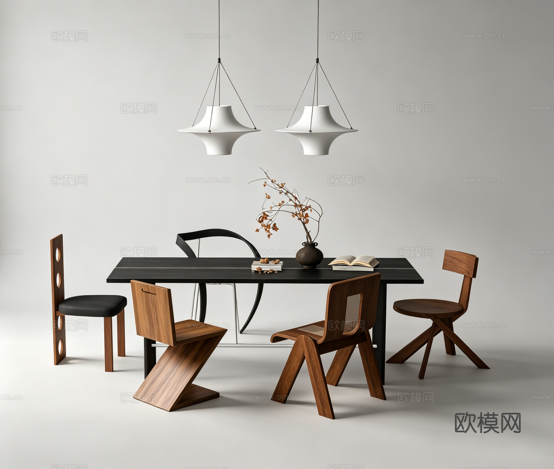 中古风餐桌休闲桌椅su模型