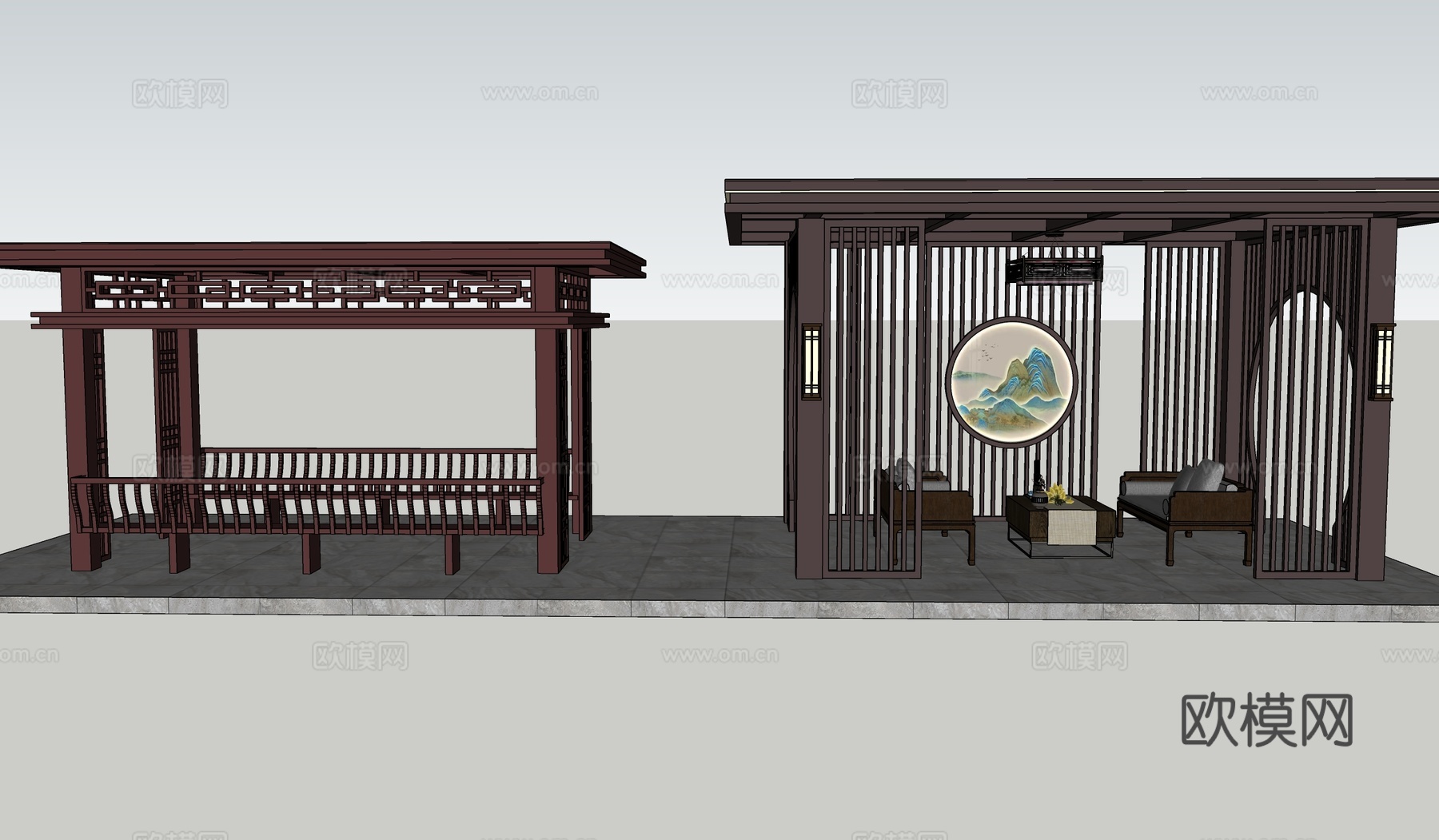 新中式凉亭su模型