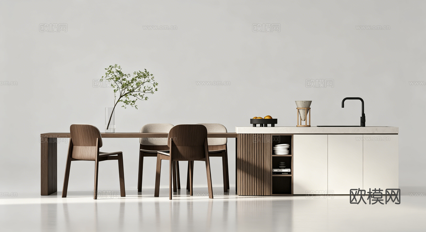 现代岛台餐桌su模型