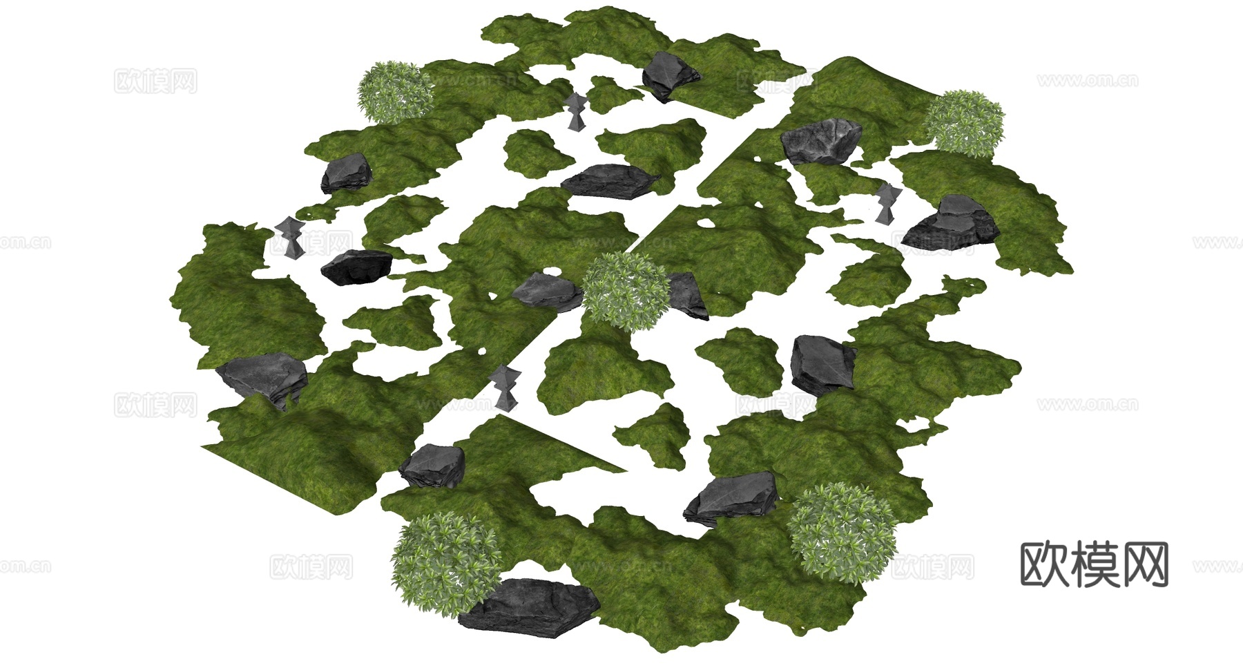 现代微地形 石头 庭院小品 景观造景 苔藓 枯山水su模型