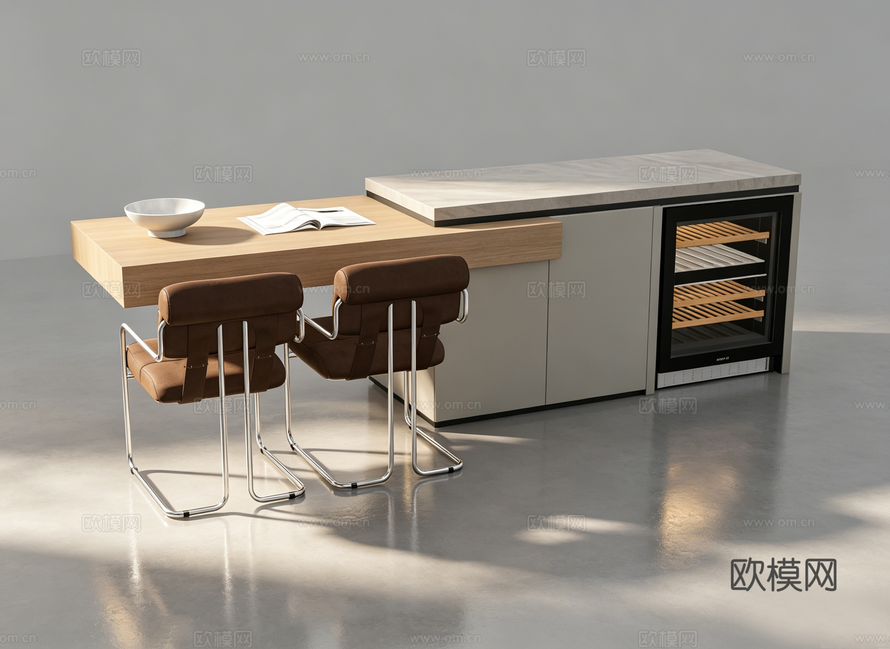现代岛台餐桌su模型
