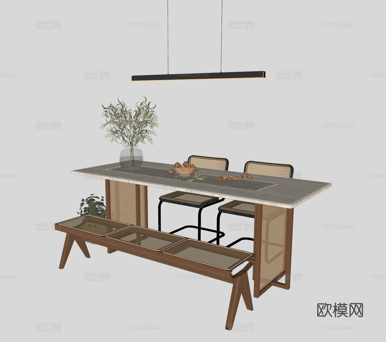 侘寂休闲桌椅su模型