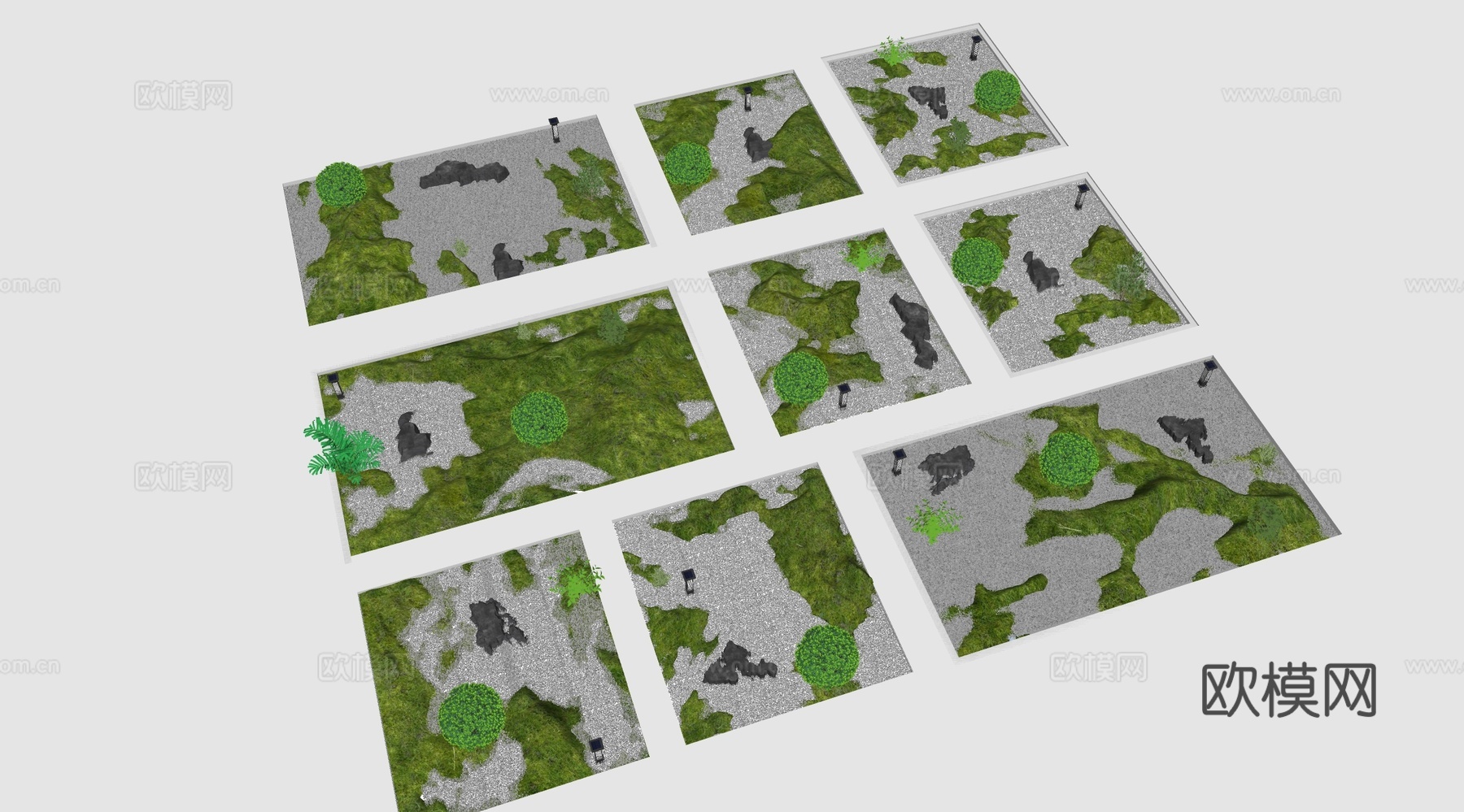 现代微地形 石头 庭院小品 景观造景 苔藓 枯山水su模型