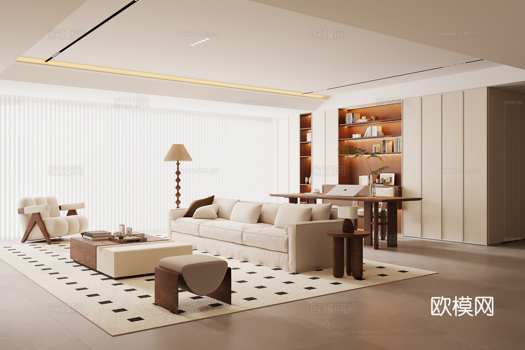 中古风客厅 中古风书房su模型