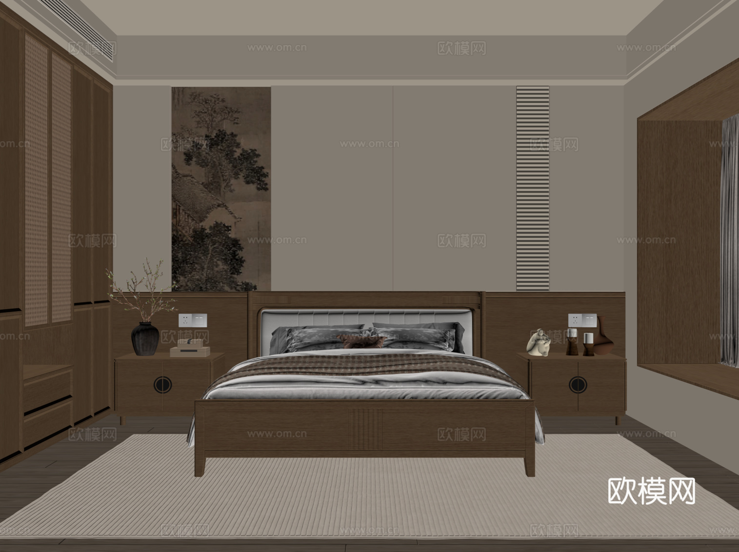 新中式卧室 宋氏风卧室su模型
