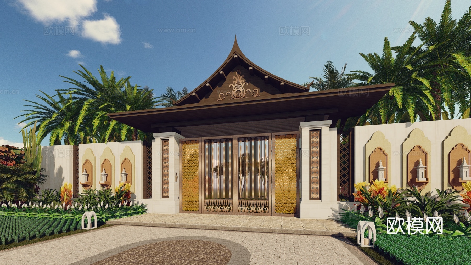 东南亚风格景观大门庭院入户门口别墅花园门精致入户院门庭院门su模型