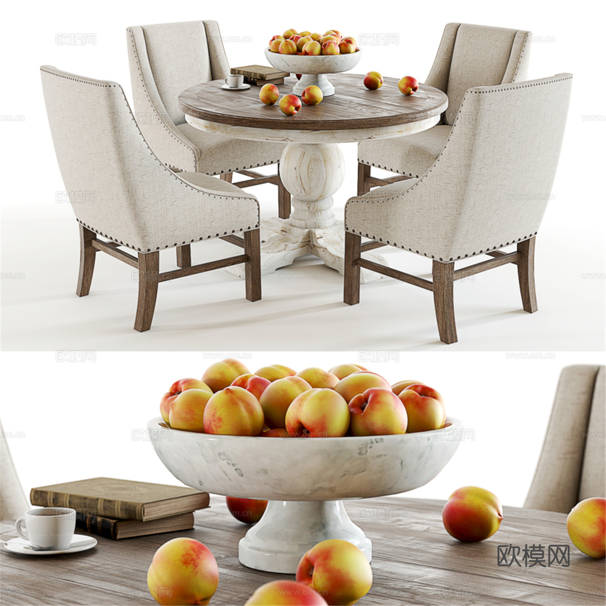 Curation Limited圆形三角架复古餐桌套装3d模型