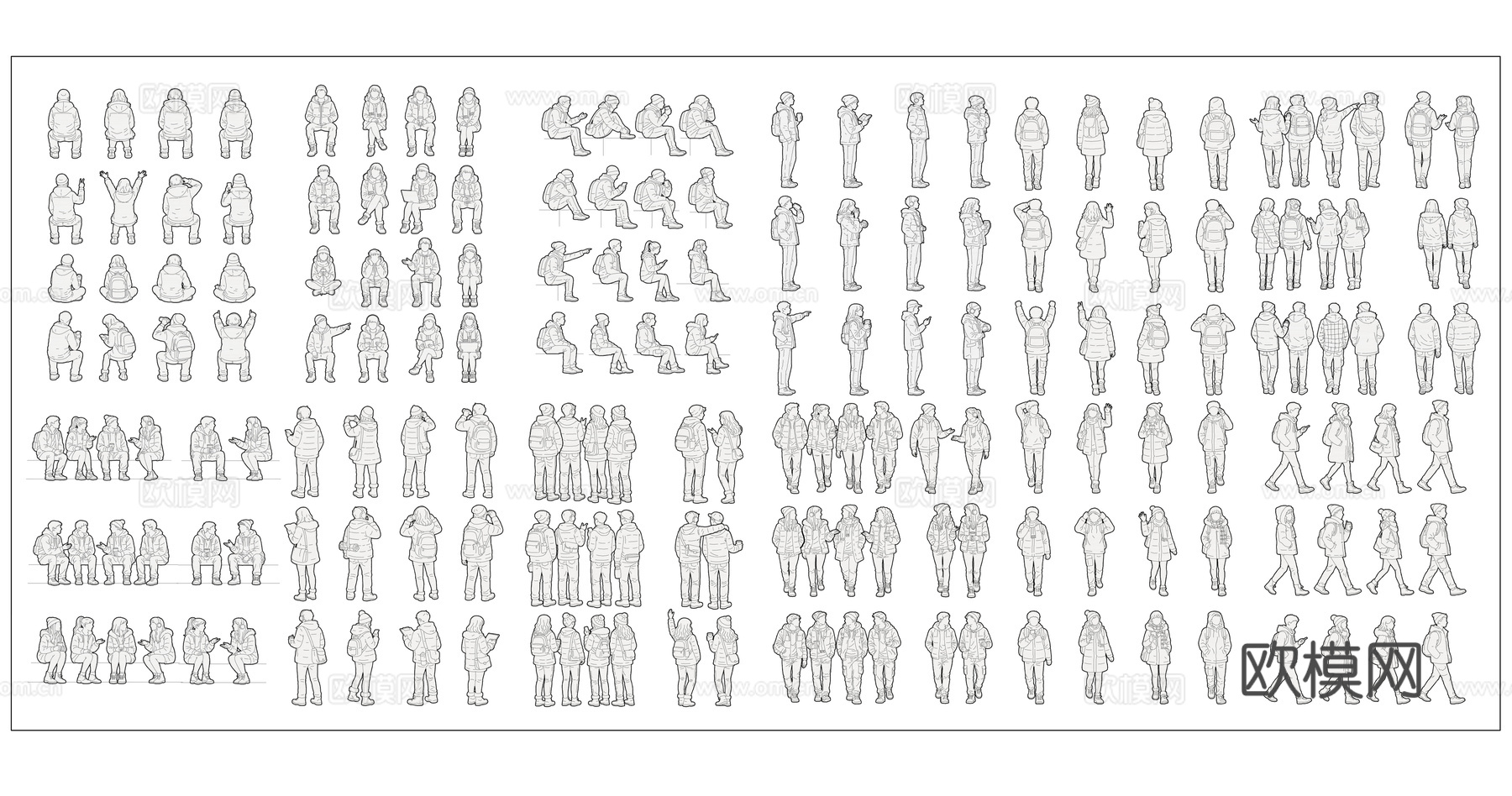 秋寒立影 冬寂身影 少年静立 暮秋伫立 冷冬站姿cad施工图