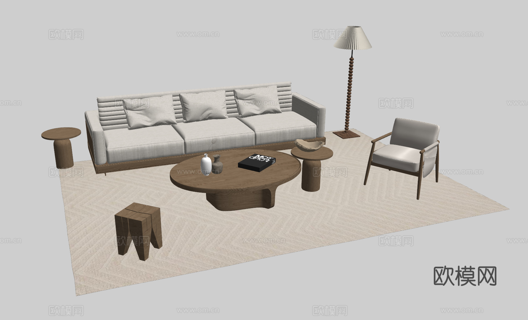 中古风沙发组合su模型