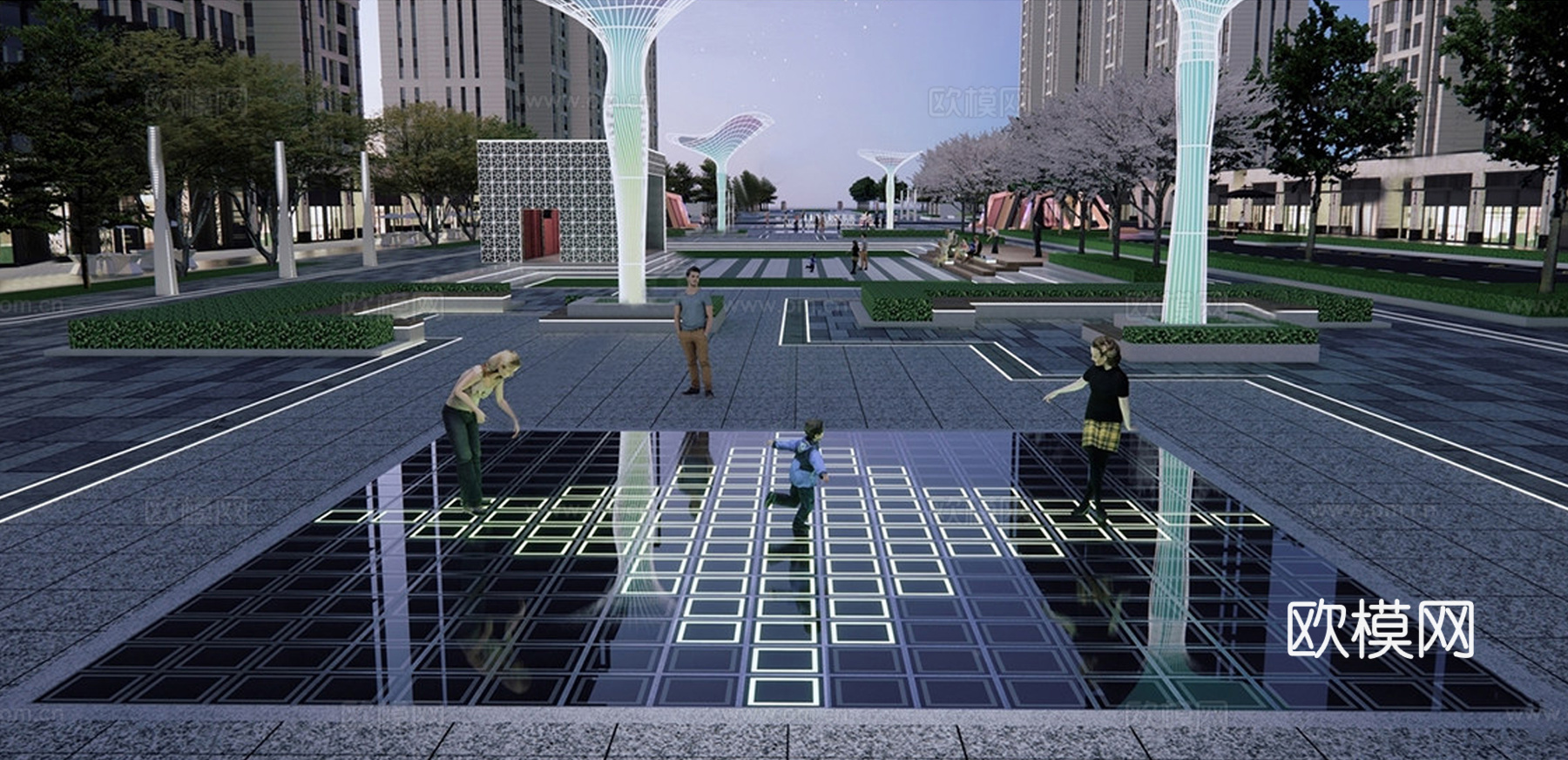 现代广场景观 科技文化广场 场景互动su模型