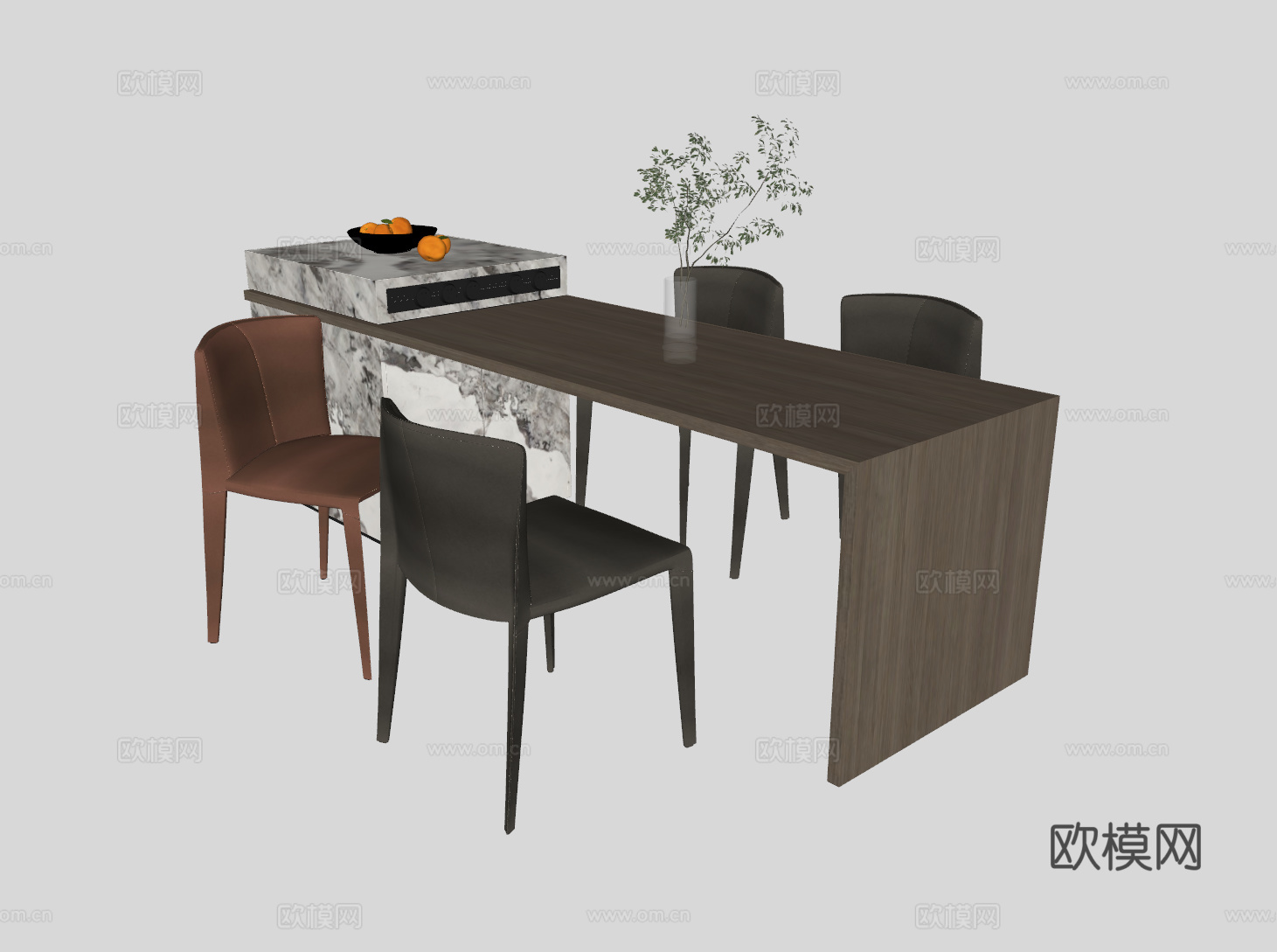 现代岛台餐桌su模型