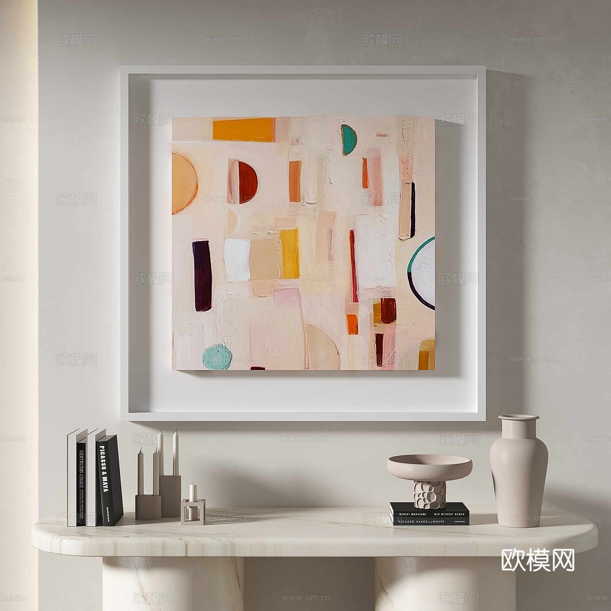 现代，简约，抽象，奶油风，玄关，挂画3d模型