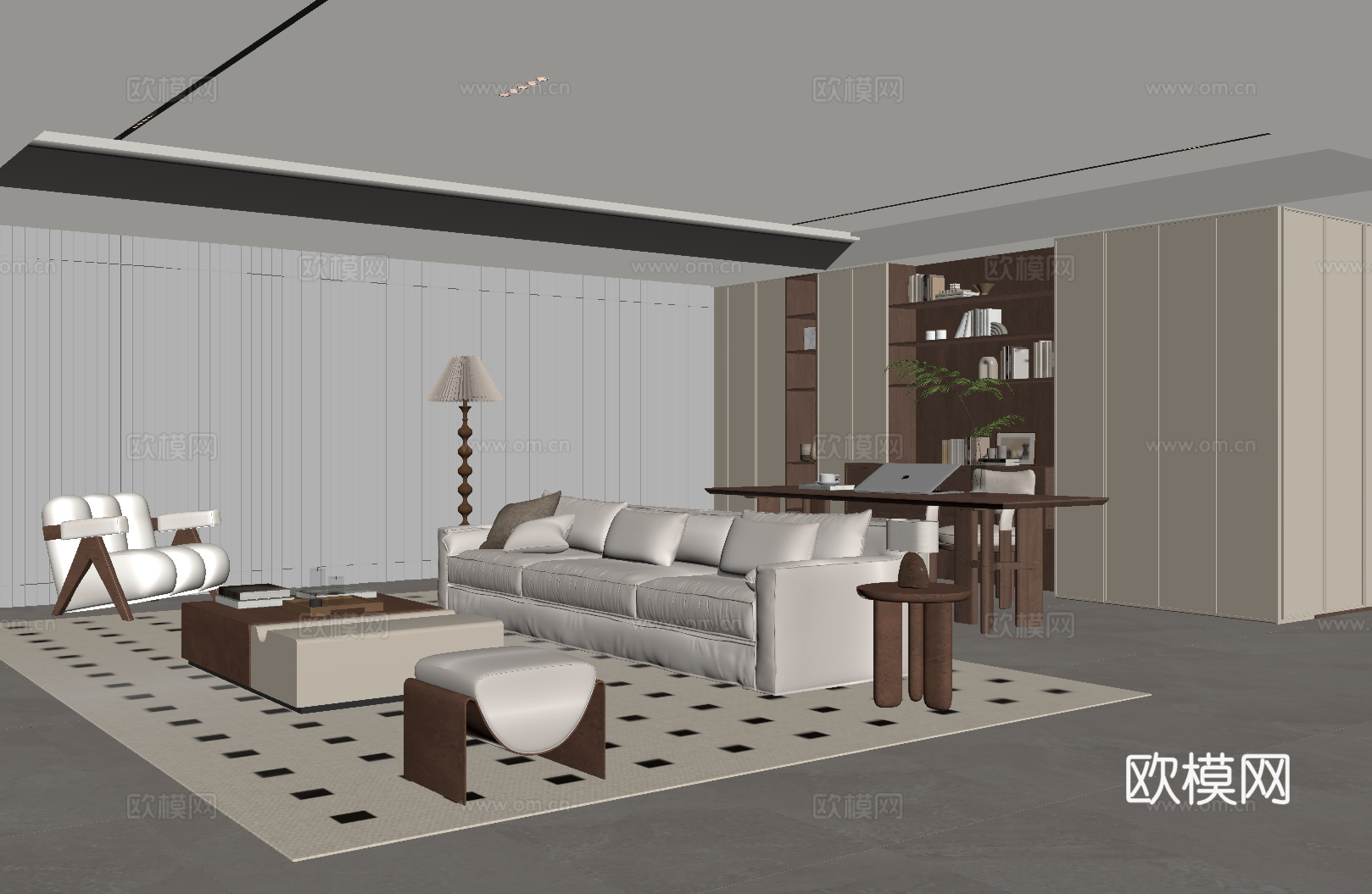 中古风客厅 中古风书房su模型