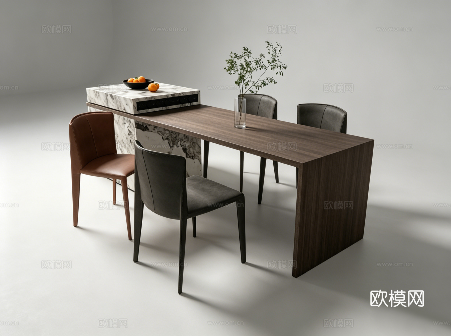 现代岛台餐桌su模型