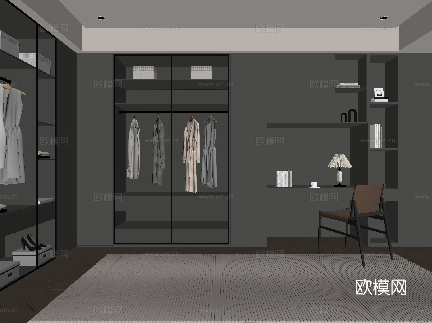 现代意式衣帽间su模型
