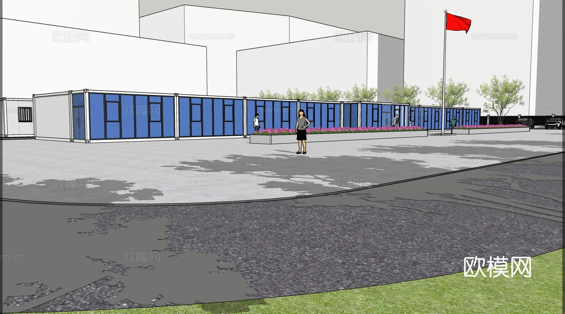 彩钢房  活动板房  彩钢临建  幕墙  玻璃幕墙  营地su模型