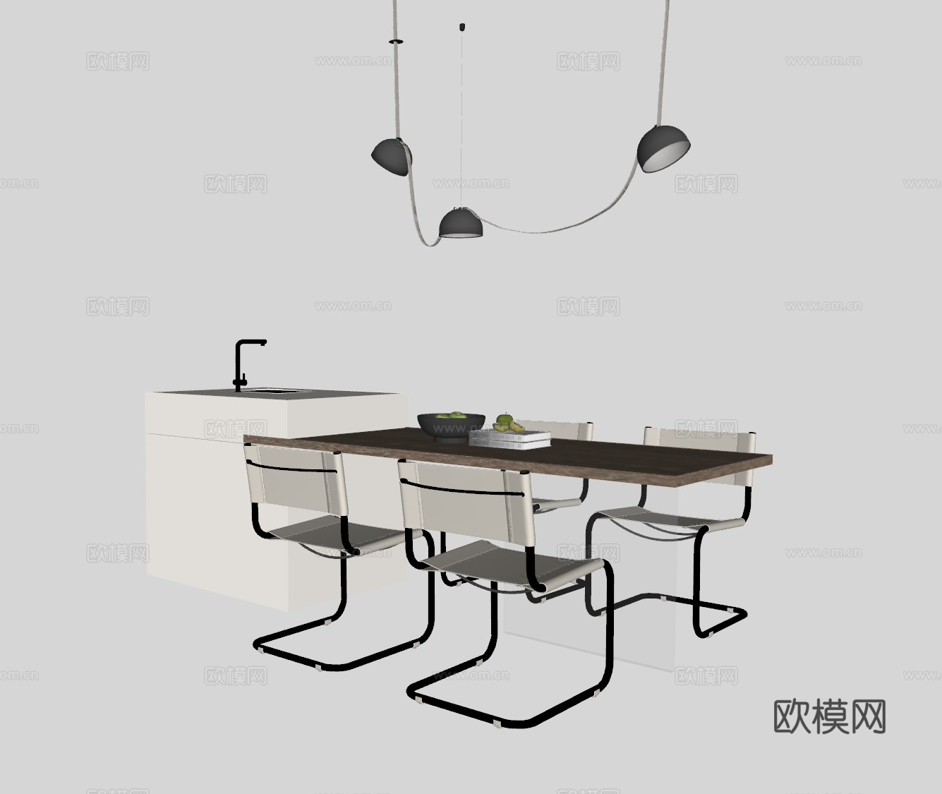 现代岛台餐桌su模型